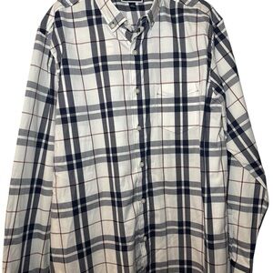 Club Room Navy and White Plaid Button-Down Shirt
